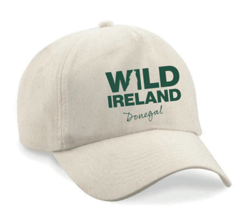 Wild Ireland - Bright pink baseball cap with WILD IRELAND and Donegal printed in green on the front.