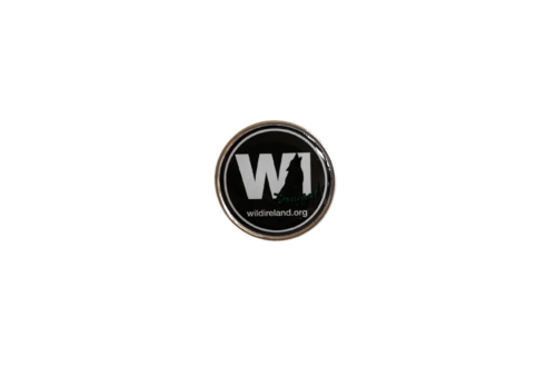 Wild Ireland - The Wild Ireland Pin Badge is circular with a black background, featuring the letters WI prominently in white and wildireland.org below in green text.